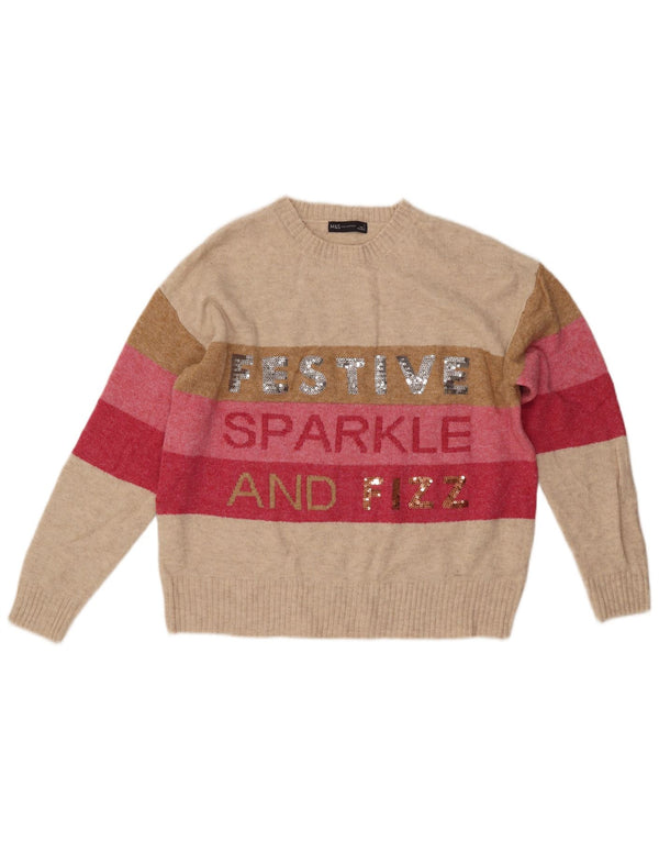 MARKS & SPENCER Damen-Pullover mit Rundhalsausschnitt, Gr. 14, Mittelbeige