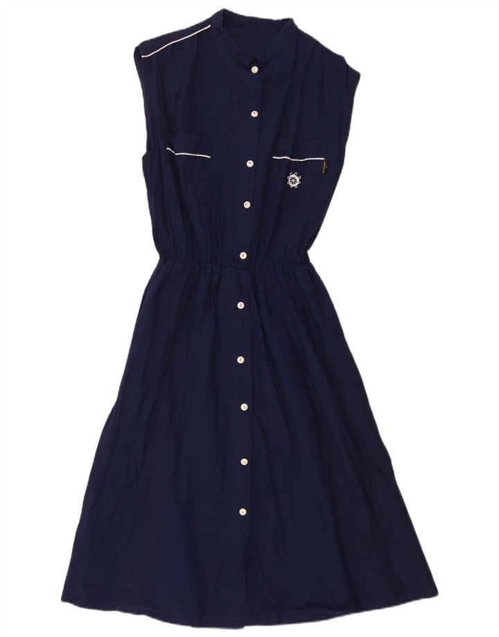 Vintage Damen Ärmelloses Maxikleid UK 12 Medium Marineblau