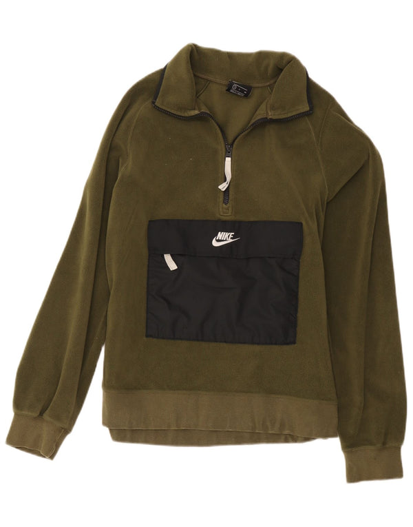 Nike Damen-Fleecepullover mit Reißverschluss am Hals, UK 10, Größe S, Khaki, Farbblock-Polyester