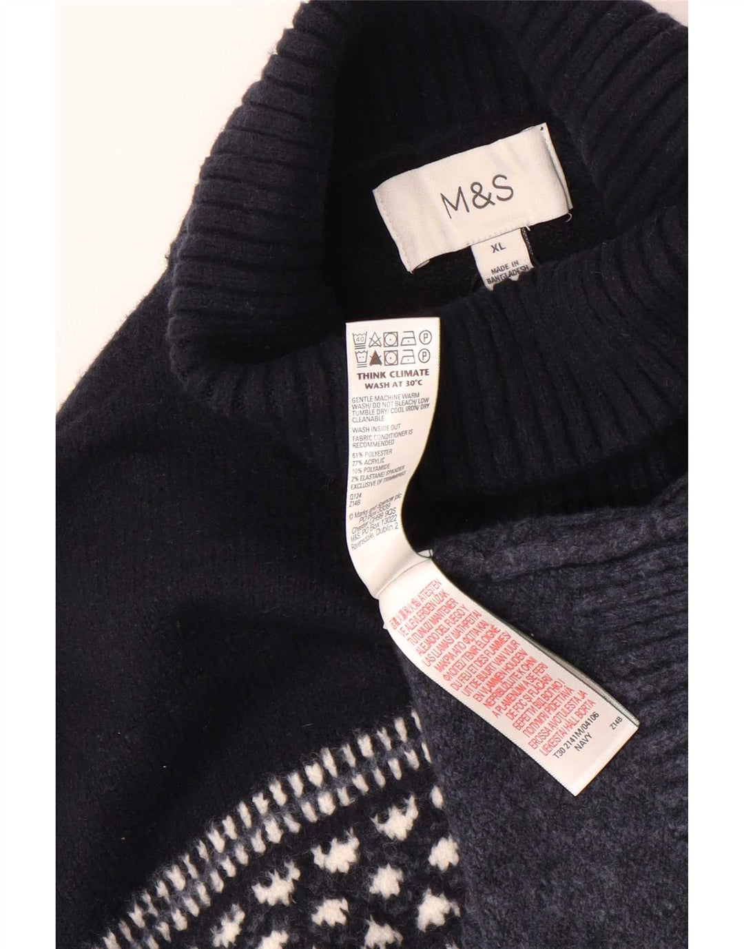 Marks & Spencer Herren-Pullover mit Rollkragen, XL, Marineblau, geometrisch