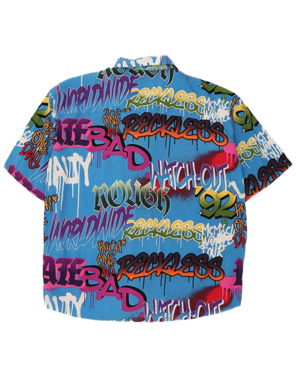 VINTAGE Herren-Oversize-Kurzarmhemd mit Grafik, klein, blau, Farbblock