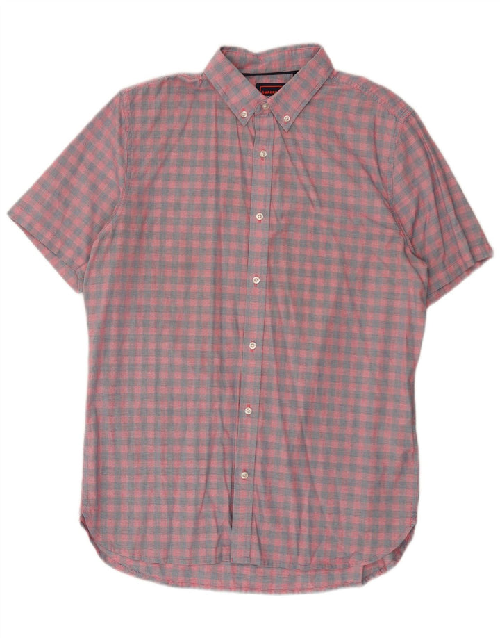 Superdry Herren Kurzarm-Hemd mit normaler Passform, groß, rosa kariert, Baumwolle