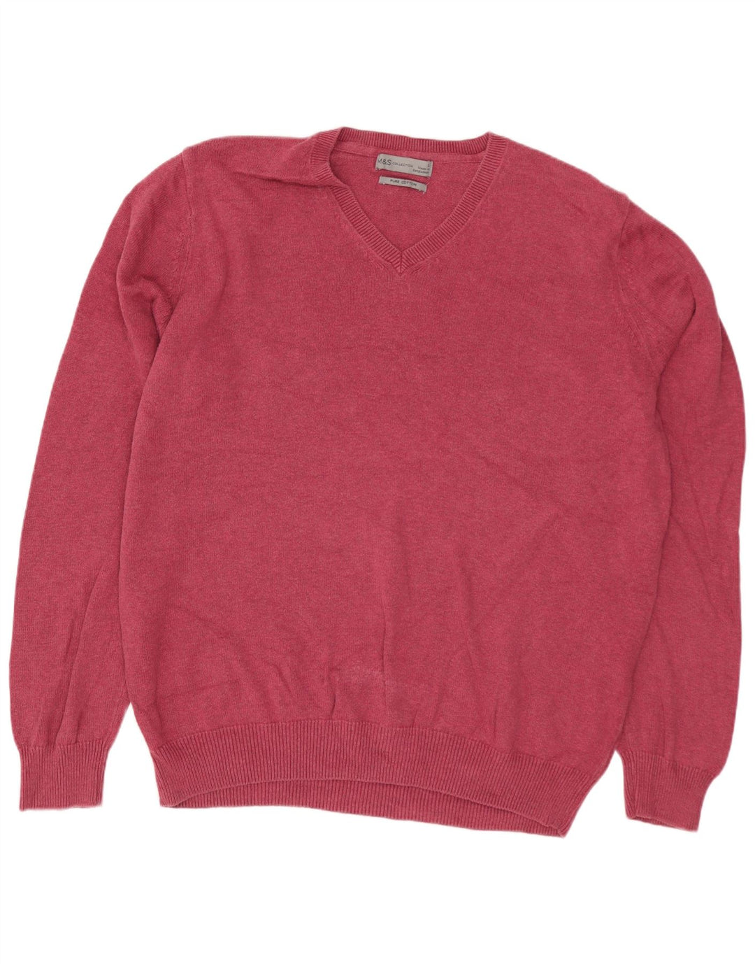 Marks & SPENCER Herren-Pullover mit V-Ausschnitt, groß, rosa Baumwolle