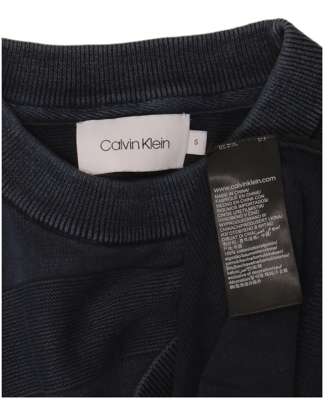 CALVIN KLEIN Herren-Pullover mit Rundhalsausschnitt, klein, marineblau, gestreift, Baumwolle