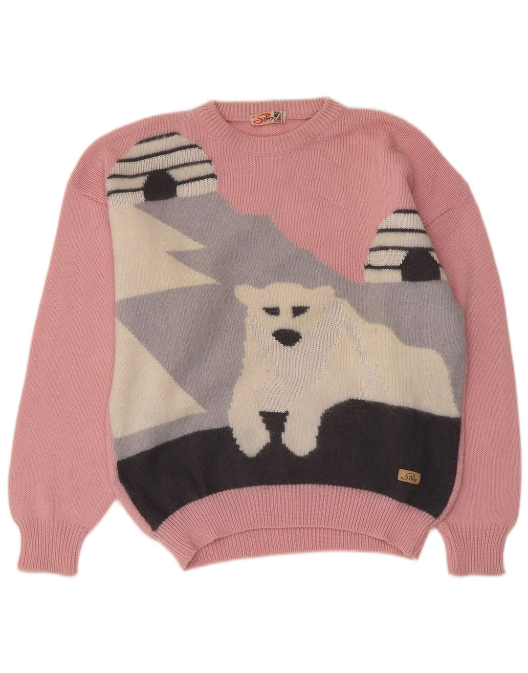 Silvy Damen-Pullover mit grafischem Rundhalsausschnitt, IT 44, mittelrosa, Farbblock