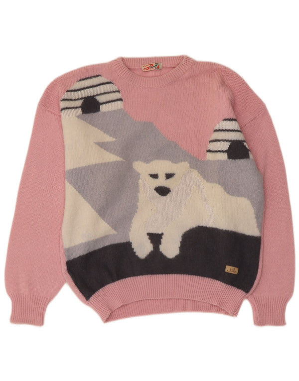 Silvy Damen-Pullover mit grafischem Rundhalsausschnitt, IT 44, mittelrosa, Farbblock