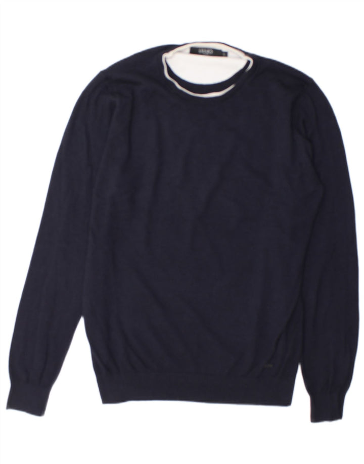 Liu Jo Herren-Pullover mit Rundhalsausschnitt, groß, marineblaue Baumwolle