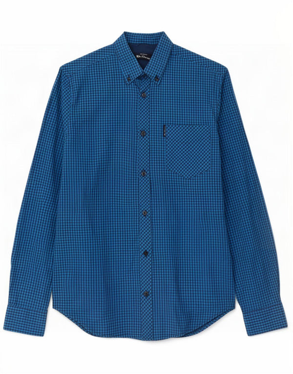 Ben Sherman Herrenhemd, kleine blaue Gingham-Baumwolle