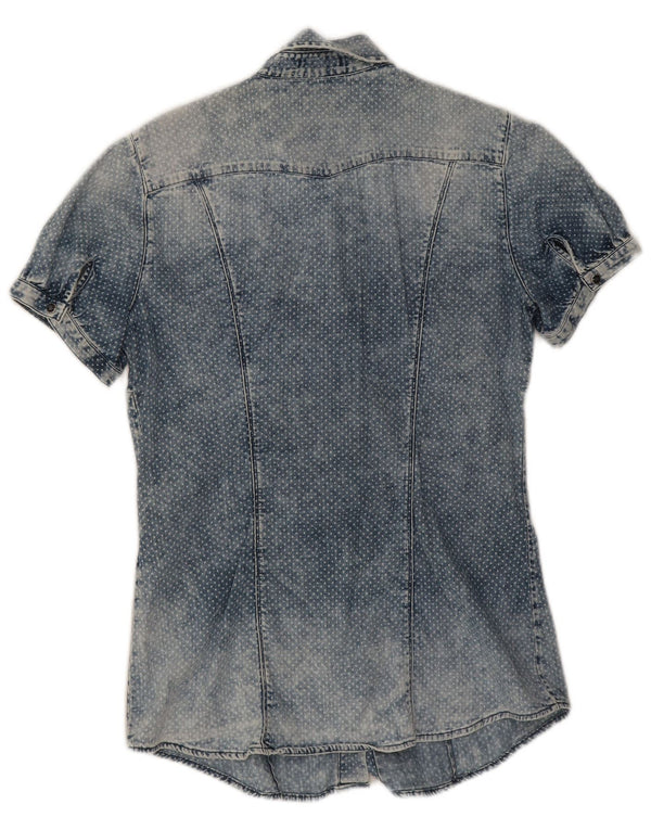 Gas Damen Kurzarm-Jeanshemd UK 12 Mittelblau gepunktete Baumwolle