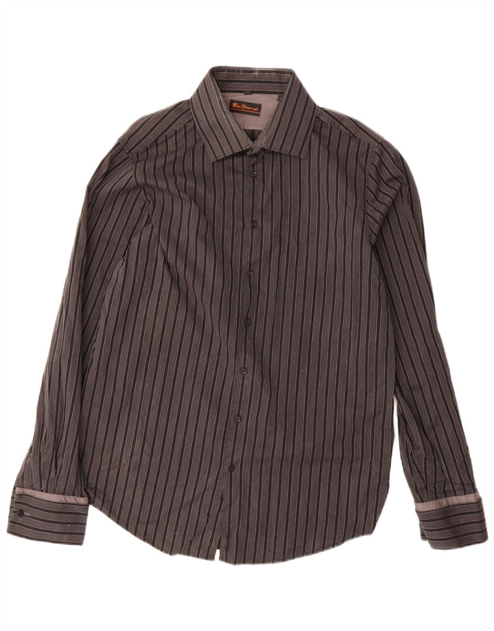 Ben Sherman Herrenhemd, groß, grau gestreift, Baumwolle