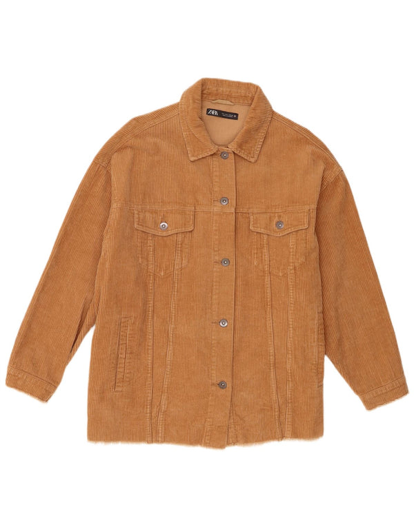 Zara Damen Übergroße Cordjacke UK 16 Large Beige Baumwolle