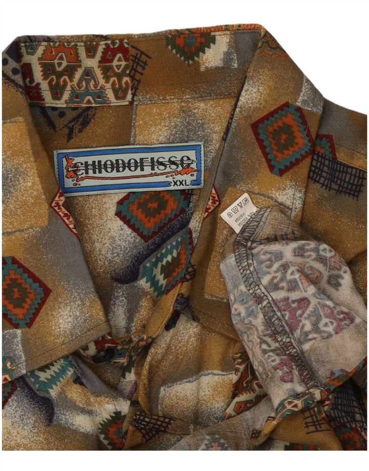 Vintage Herren Kurzarmshirt 2XL Khaki Patchwork Viskose