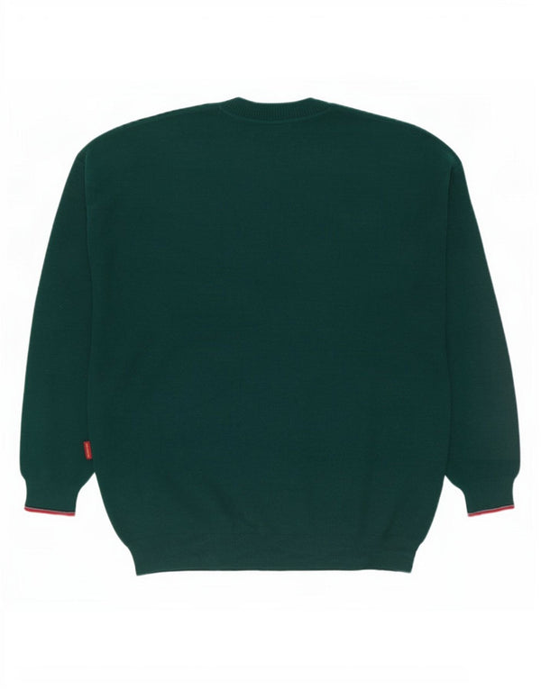 Il Granchio Herren-Pullover mit Rundhalsausschnitt, groß, grün gestreift, Wolle