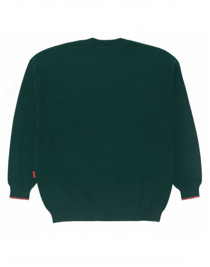 Il Granchio Herren-Pullover mit Rundhalsausschnitt, groß, grün gestreift, Wolle