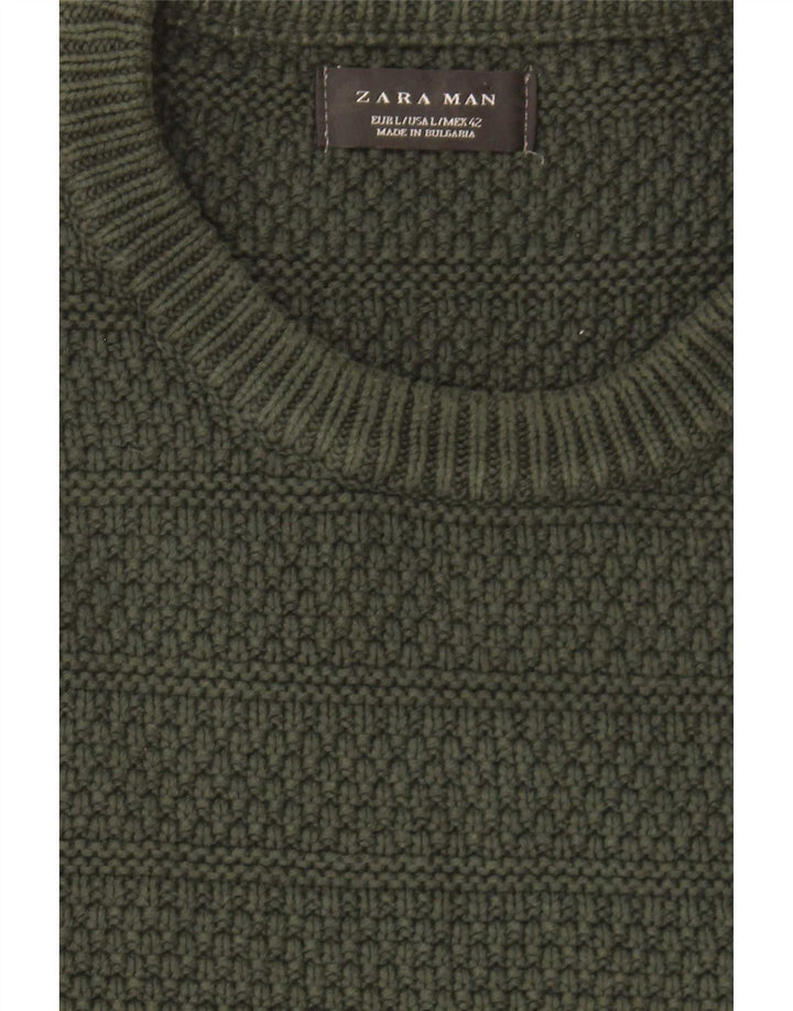Zara Herren-Pullover mit Rundhalsausschnitt, Größe L, Grün