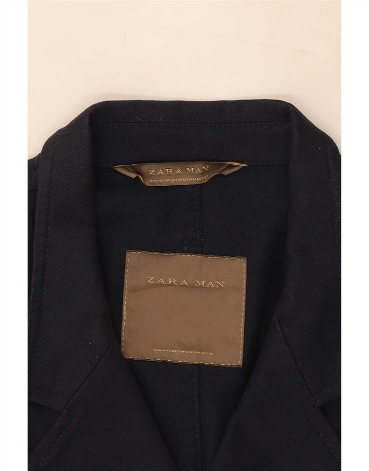 Zweireihiger Herren-Blazer von Zara, UK 38, mittelmarineblaue Baumwolle