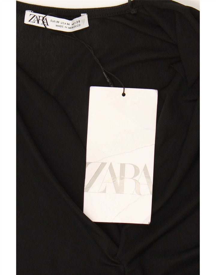 Zara Damen Langarm-Blusenoberteil UK 12 Medium Schwarz Polyester