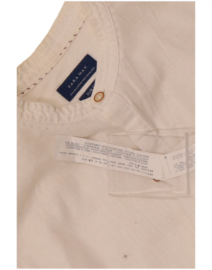 Zara Herren Slim Fit Hemd Small Weiß Leinen