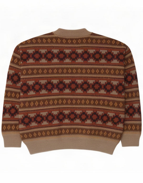 Vintage Herren-Pullover mit Rundhalsausschnitt, XL, braun, geometrisch, Acryl