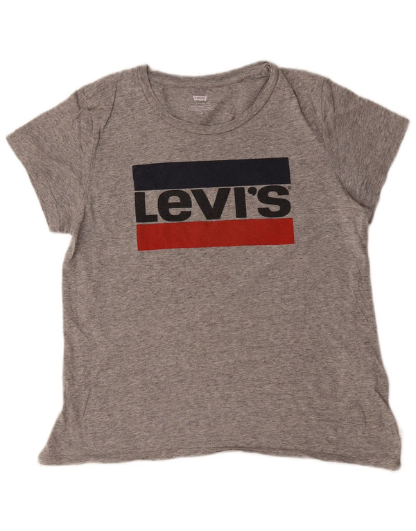 Levi's Womens Graphic T-Shirt Top UK 14 Mittelgrau gefleckte Baumwolle