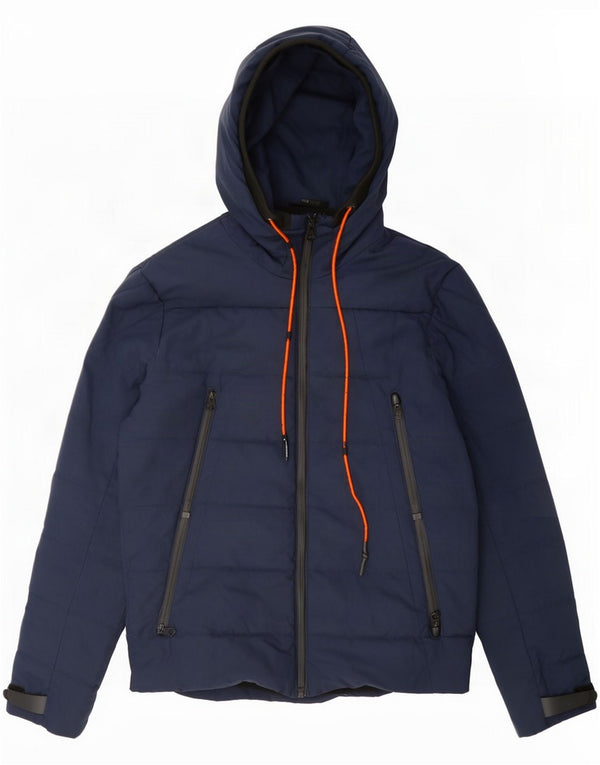 Zara Mens Hooded Padded Jacket UK 36 Small Navy Blue