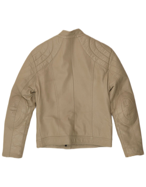 Vintage Womens Leather Biker Jacket UK 8 Small Beige