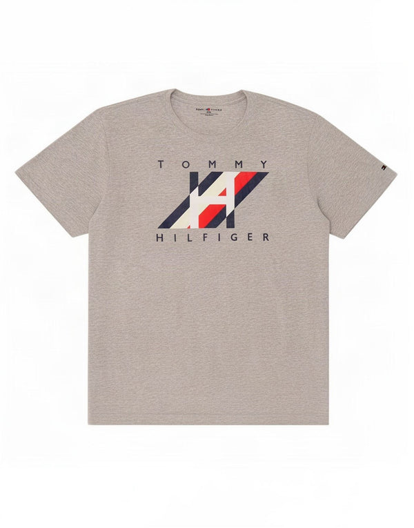 Tommy Hilfiger Herren-T-Shirt mit Grafik, groß, aus grauer Baumwolle