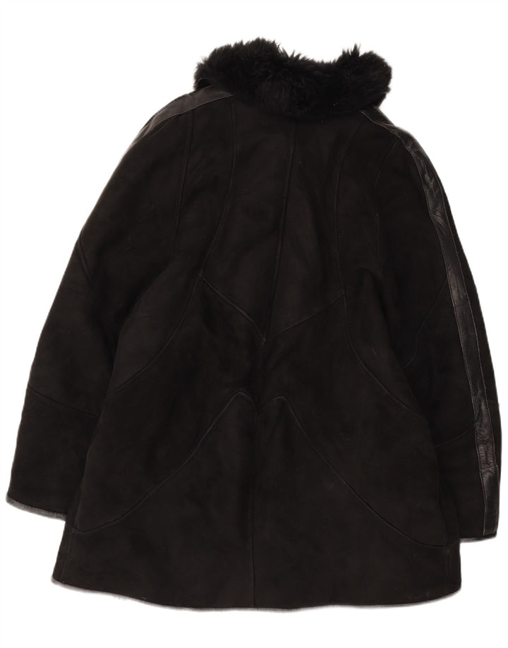 Vintage Damen Shearling Mantel UK 14 Medium Schwarz