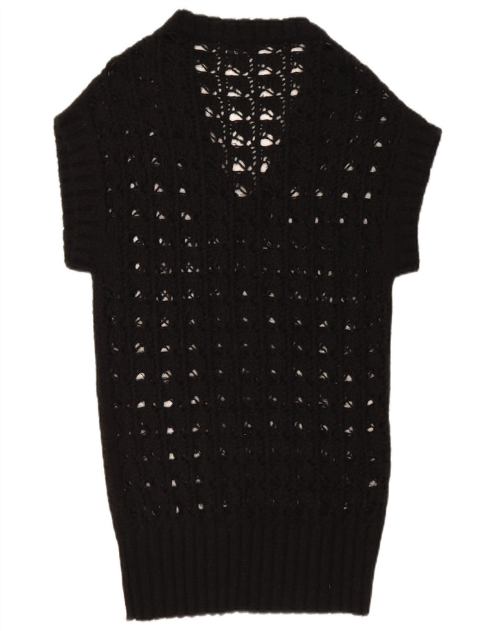 DATCH Womens Longline Crochet V-Neck Jumper Sweater UK 10 Small Black