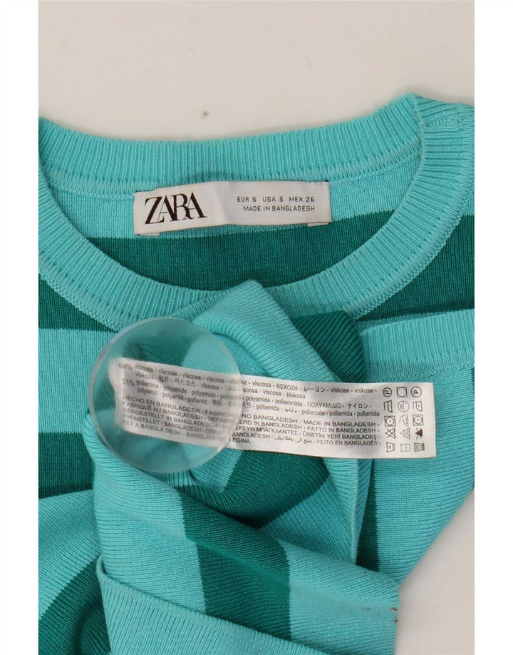 Zara Damen Crop Vest Top UK 8 Small Blau gestreifte Viskose