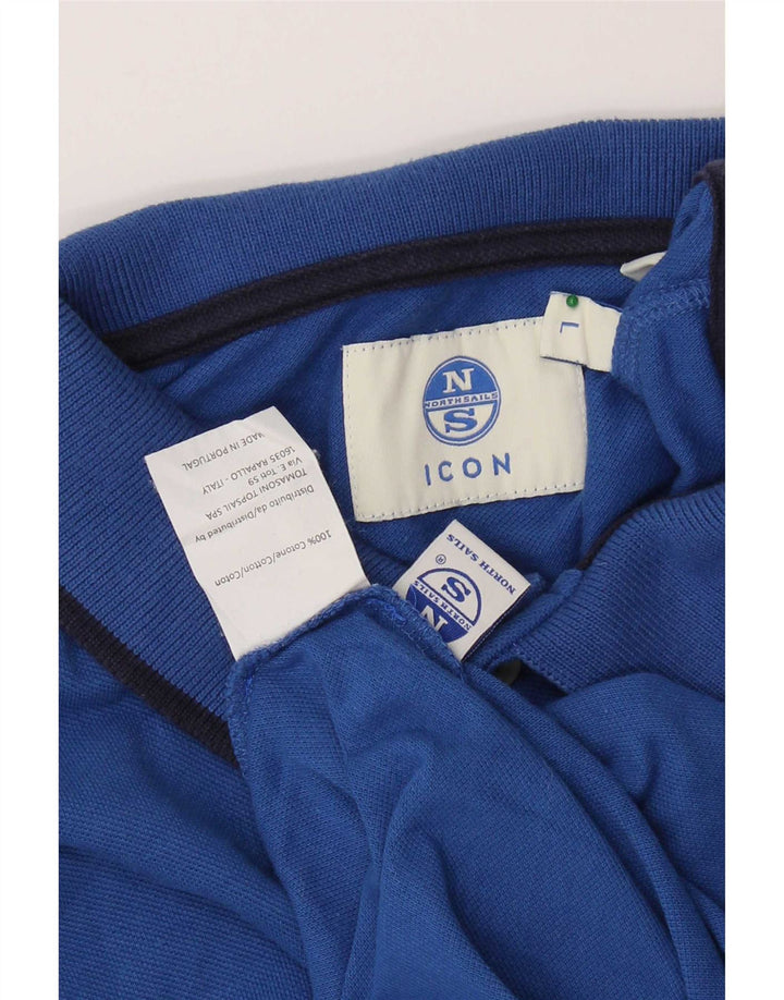 North Sails Herren-Langarm-Poloshirt, große blaue Baumwolle