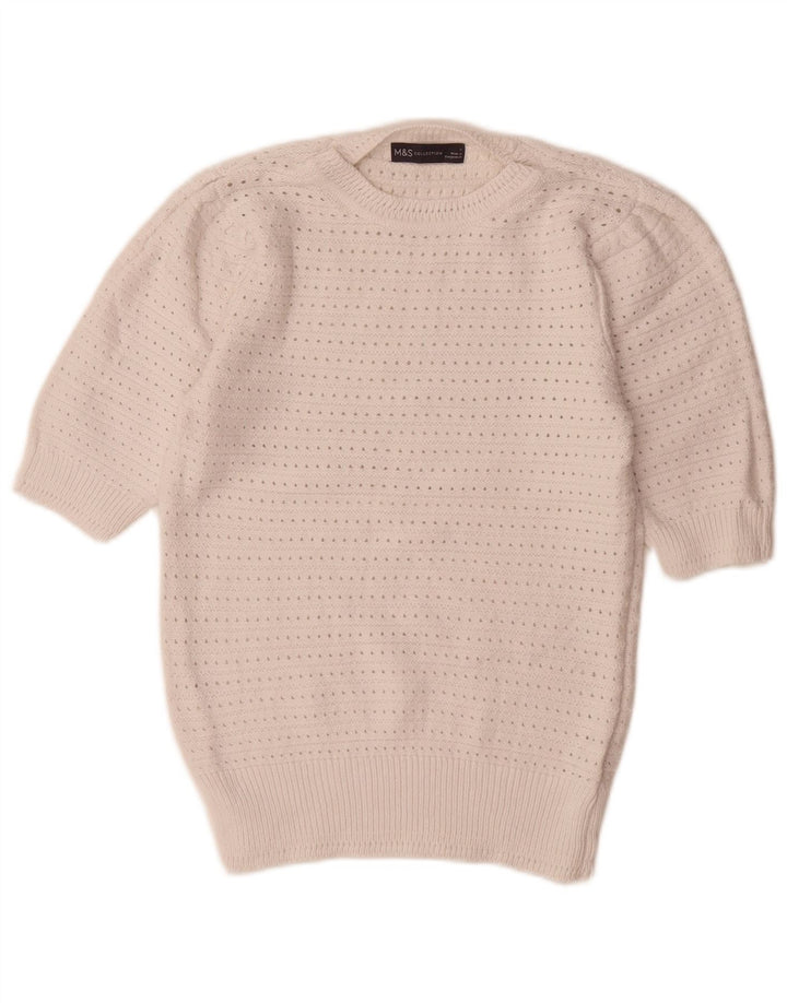 Marks & Spencer Damen-Pullover mit Rundhalsausschnitt, Gr. 10, Größe S, Weiß