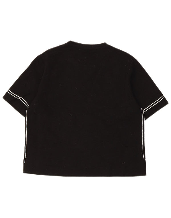 ZARA Damen Crop Short Sleeve Crew Neck Pullover Pullover UK 12 Medium Schwarz