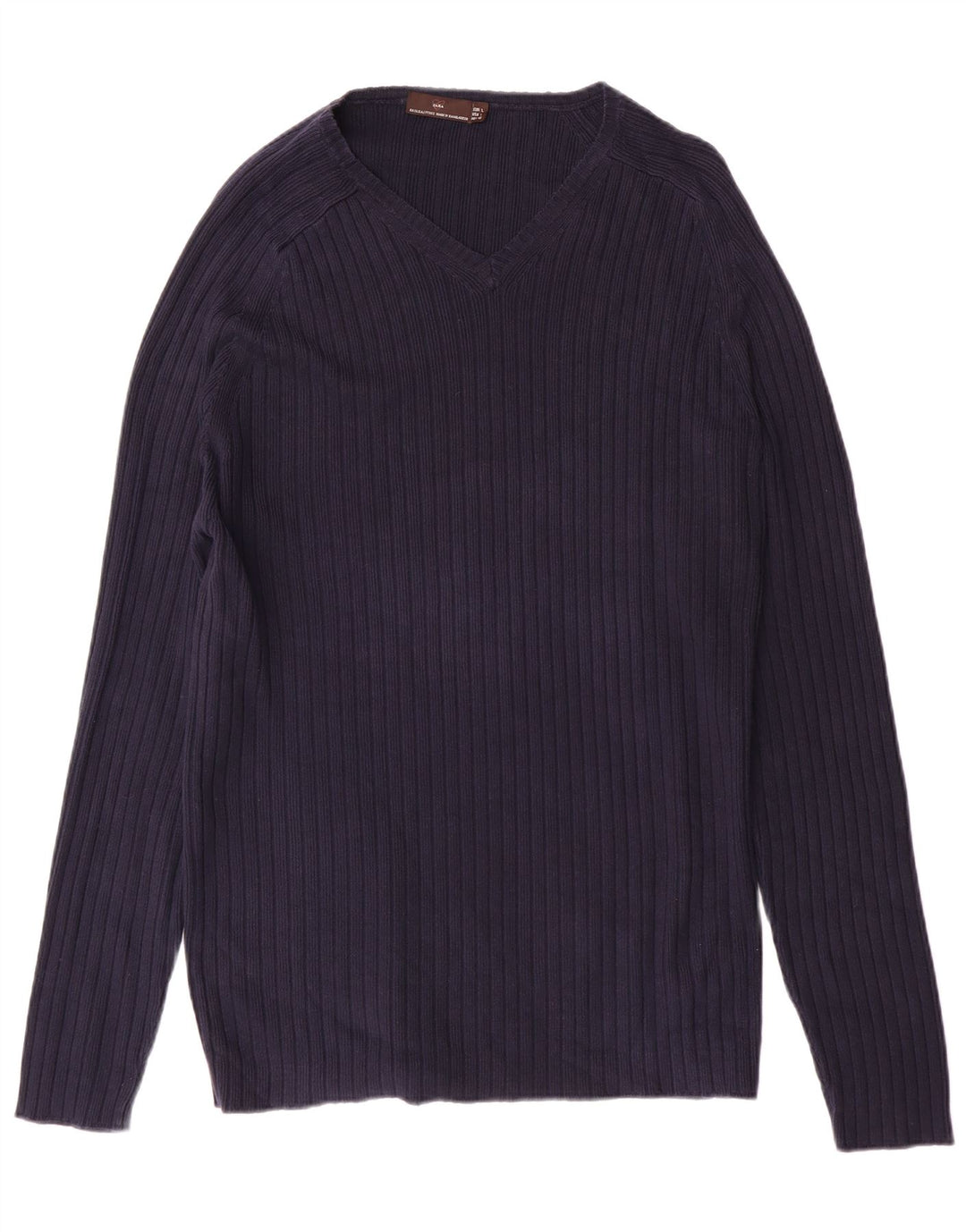 Zara Herren-Pullover mit V-Ausschnitt, groß, marineblaue Baumwolle