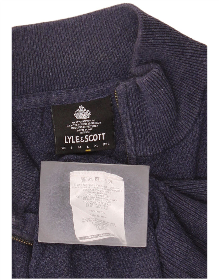 Lyle & Scott Herren-Pullover mit Reißverschluss am Hals, groß, marineblaue Baumwolle