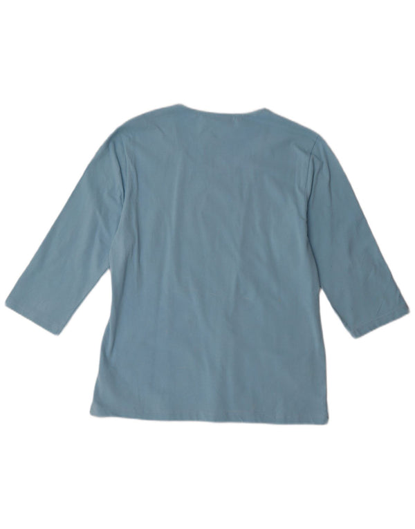 Asics Damen Top 3/4 Ärmel UK 18 XL Blaue Baumwolle