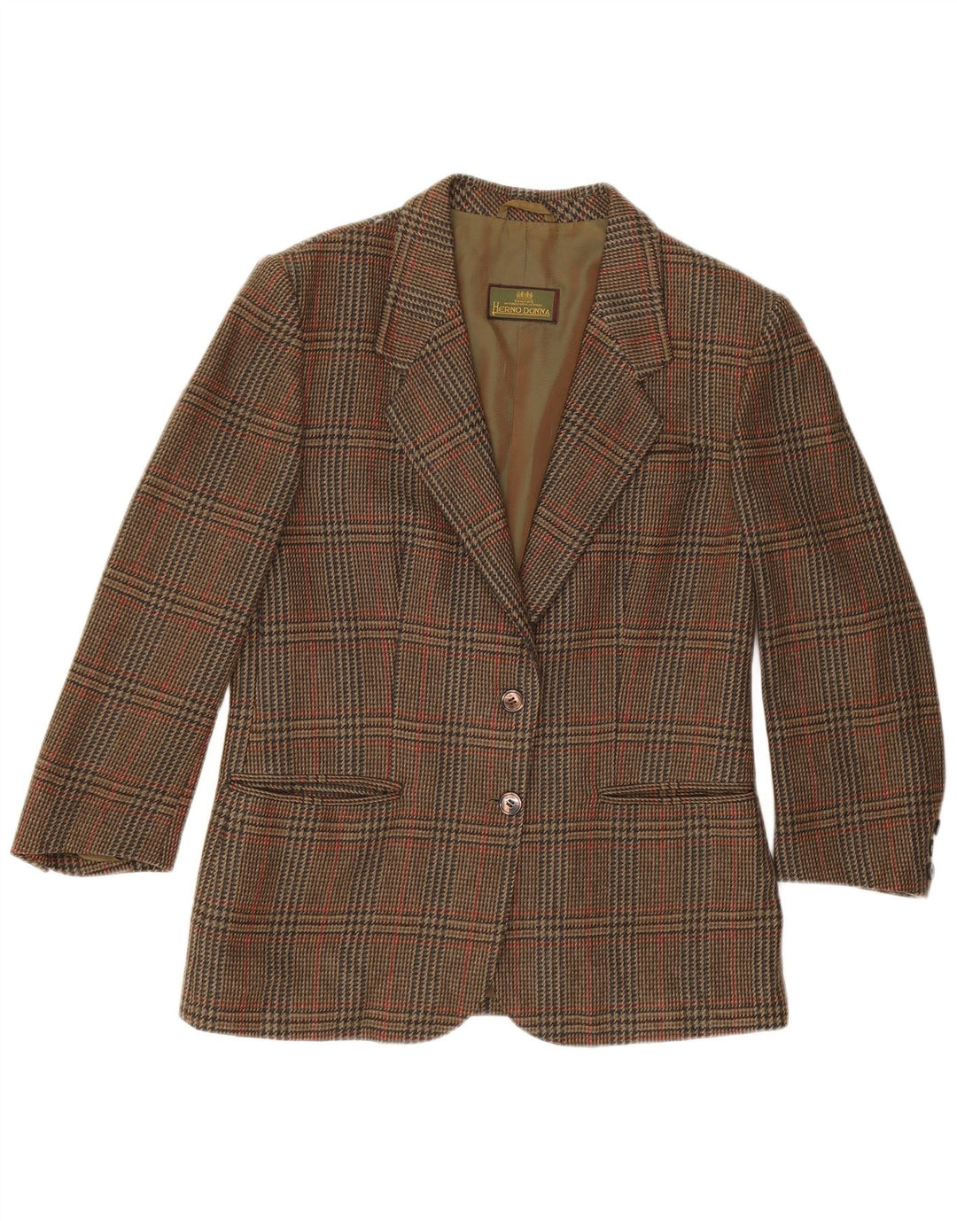 Herno Donna Damen Blazer Jacke IT 44 Mittelbraune Hahnentrittwolle