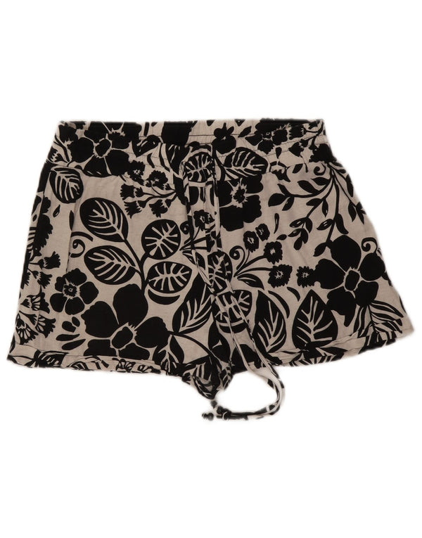 Zara Damen-Hotpants mit hoher Taille, Größe L, W30, Viskose mit weißem Blumenmuster