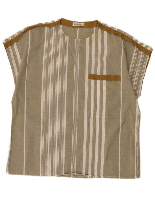 Vintage Damen Bluse Top EU 40 Medium Khaki Gestreifte Baumwolle