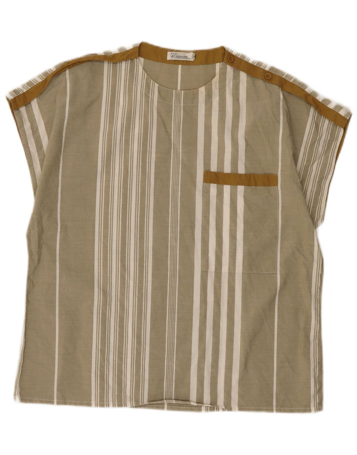 Vintage Damen Bluse Top EU 40 Medium Khaki Gestreifte Baumwolle