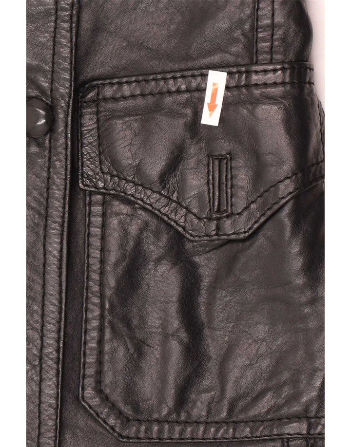 Vintage Damen Zweireihige Lederjacke UK 8 Small Schwarz