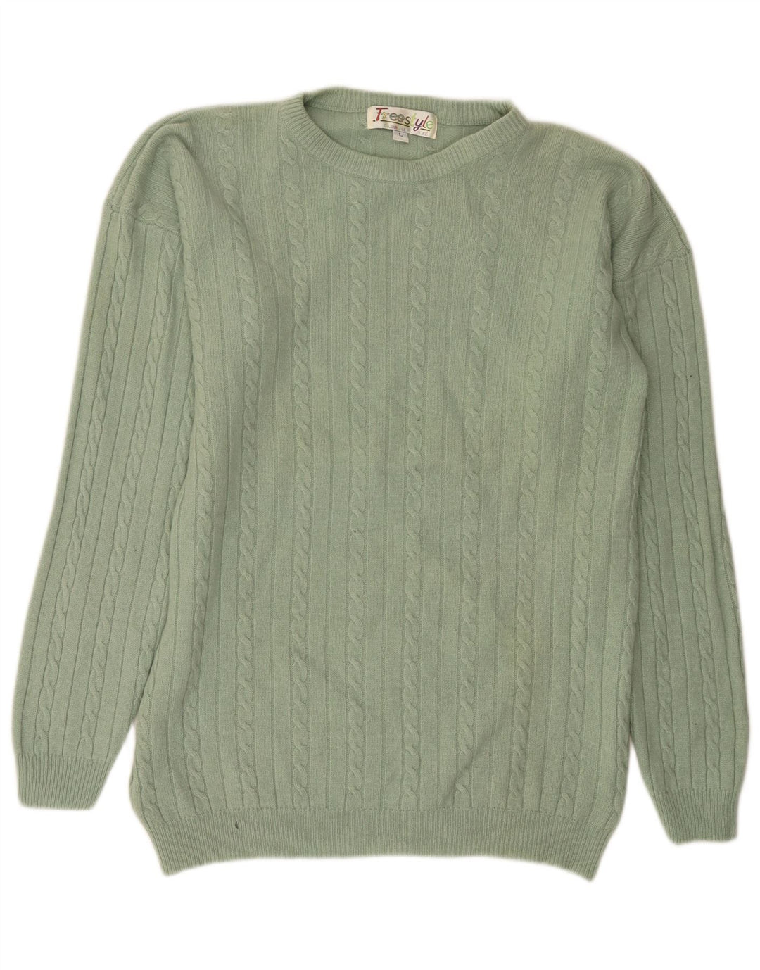 Free Style Herren-Pullover mit Rundhalsausschnitt, Größe L, grüne Wolle