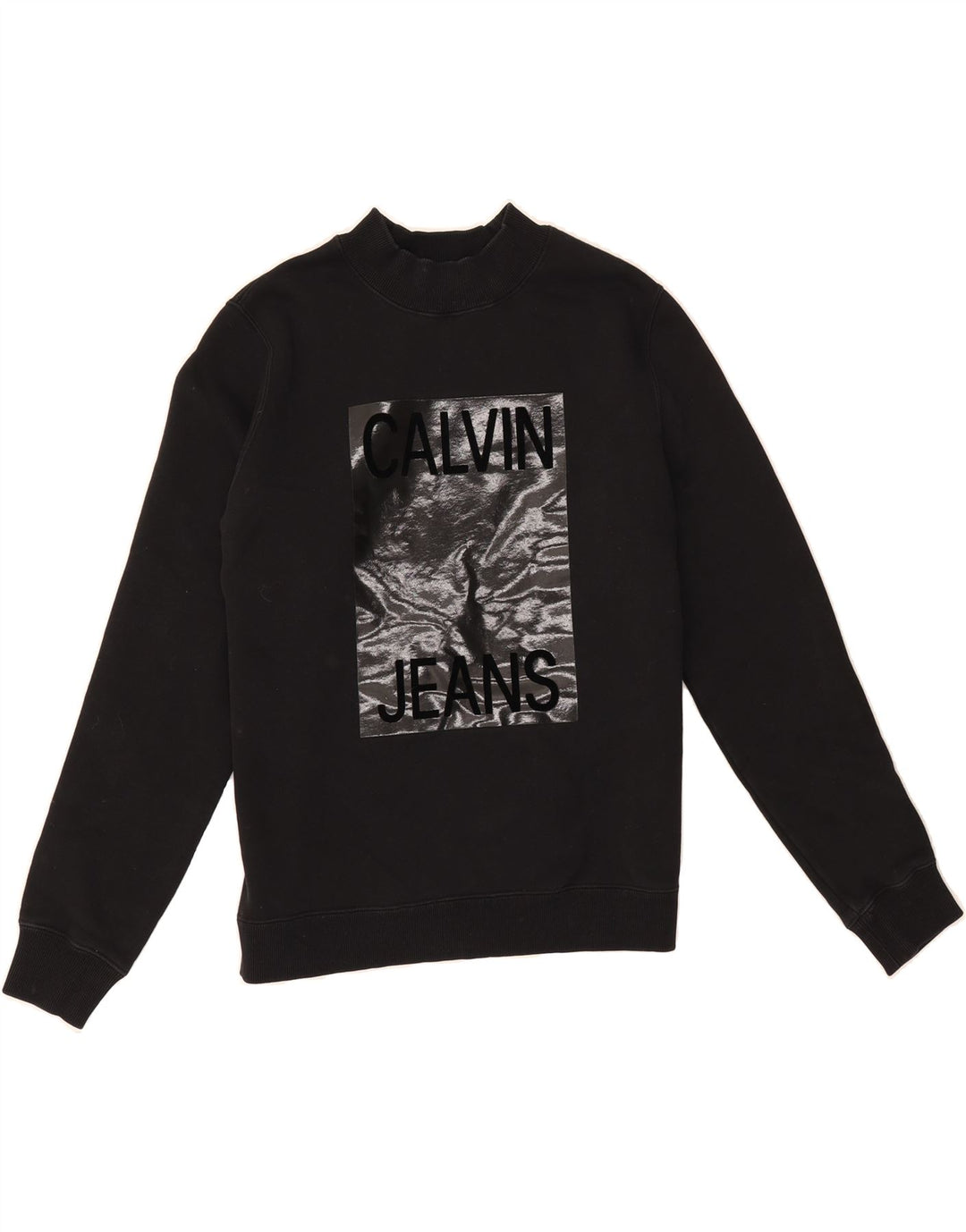 CALVIN KLEIN JEANS Womens Graphic Sweatshirt Jumper UK 14 Medium Black Vintage Calvin Klein Jeans and Second-Hand Calvin Klein Jeans from Messina Hembry 