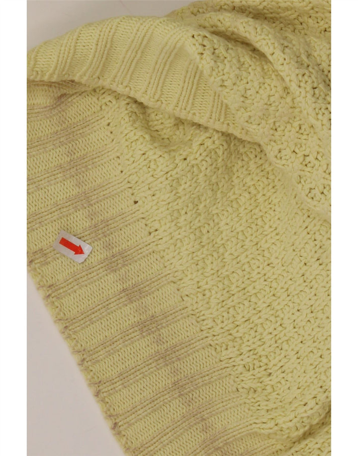 BENETTON Damen-Pullover mit Rundhalsausschnitt, Größe 50, XL, gelbe Baumwolle