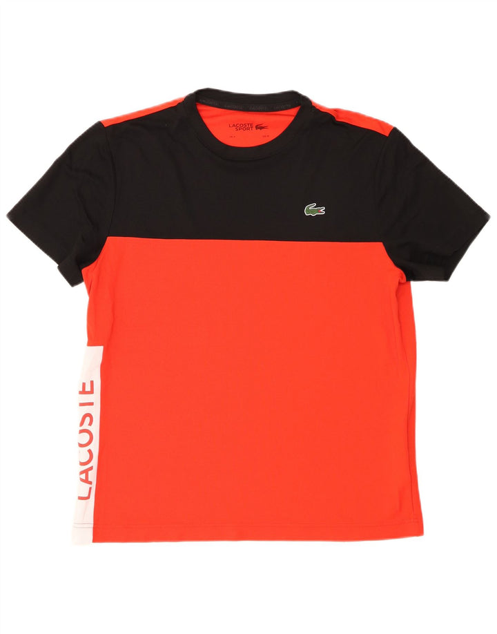 Lacoste Herren-T-Shirt mit Grafik, Größe 4, Mittelrot, Farbblock-Polyester