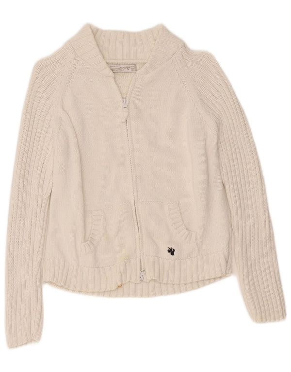 Zara Damen Trafaluc Crop Full Zip Cardigan Pullover UK 14 Large Weiß