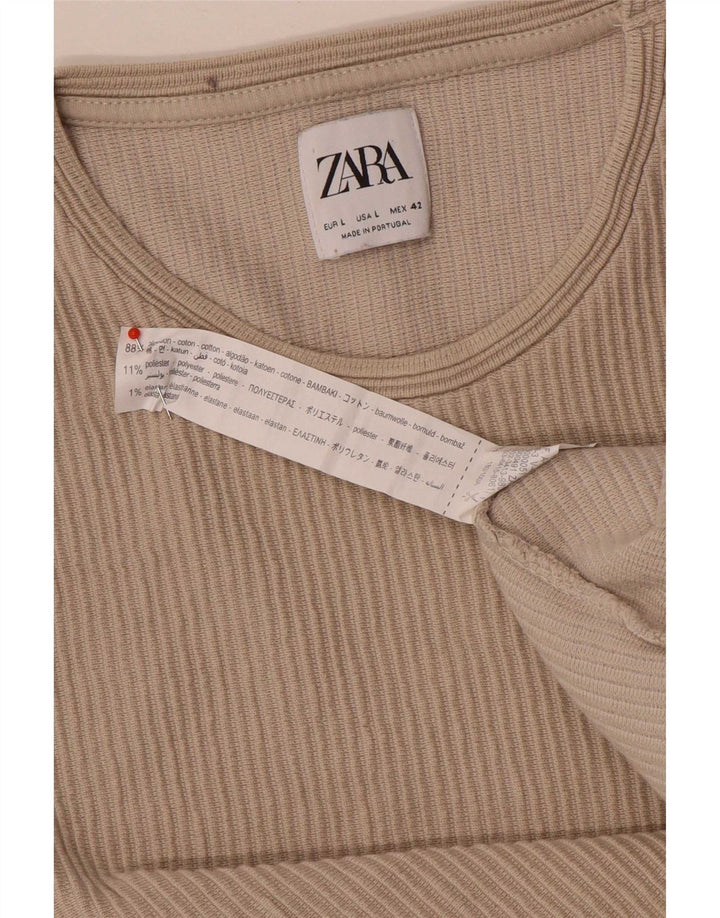 Zara Herren-Oberteil, langärmelig, groß, Beige, Baumwolle