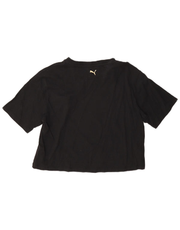 Puma Damen Crop Graphic T-Shirt Top UK 14 Medium Schwarz Baumwolle