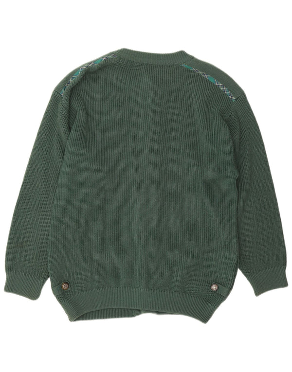 Vintage Herren Loose Fit Cardigan Pullover IT 50 Mittelgrüne Schurwolle