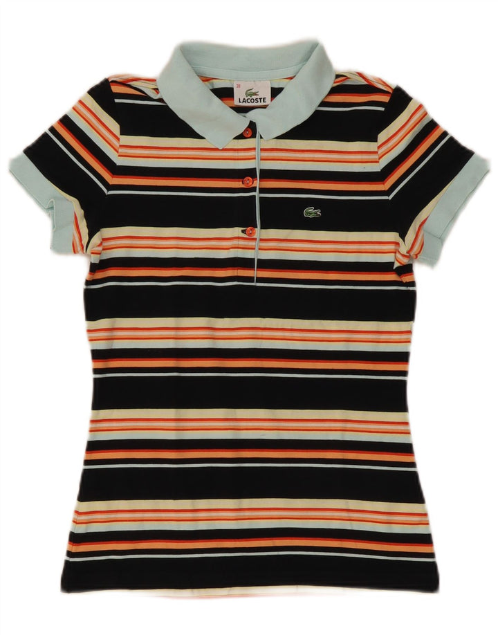 Lacoste Damen-Poloshirt, Größe 38, mittelschwarz, gestreift, Baumwolle